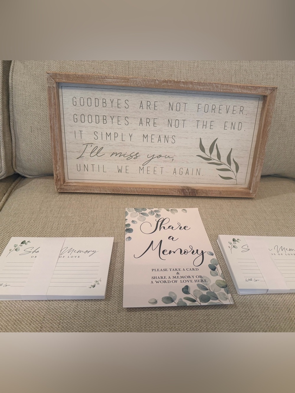 Wood Framed Sentimental Wall Sign - White and Green and Memory Cards